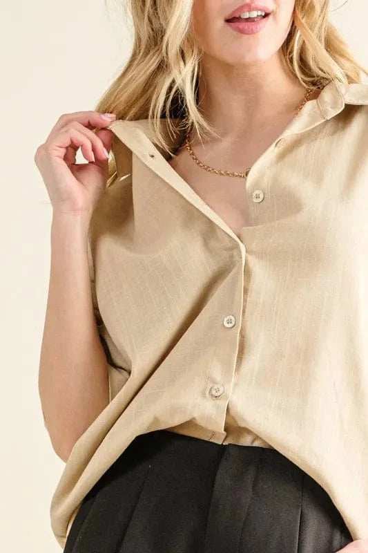 And The Why Oversized Linen Button Down Shirts Top - Trendsi - Flyclothing LLC