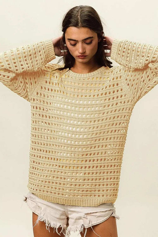 BiBi Round Neck Openwork Knit Cover Up - Trendsi - Flyclothing LLC