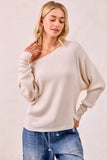 BiBi Waffle Knit Off Shoulder Top - Trendsi - Flyclothing LLC