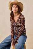 BiBi Leopard Printed Mesh Shirt With Button Up V Neck - Trendsi - Flyclothing LLC