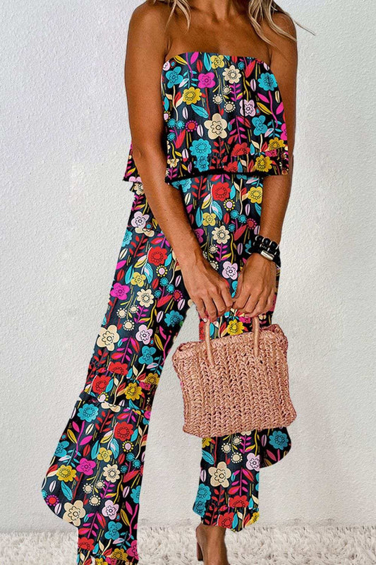 Printed Tube Wide Leg Jumpsuit - Trendsi - Flyclothing LLC