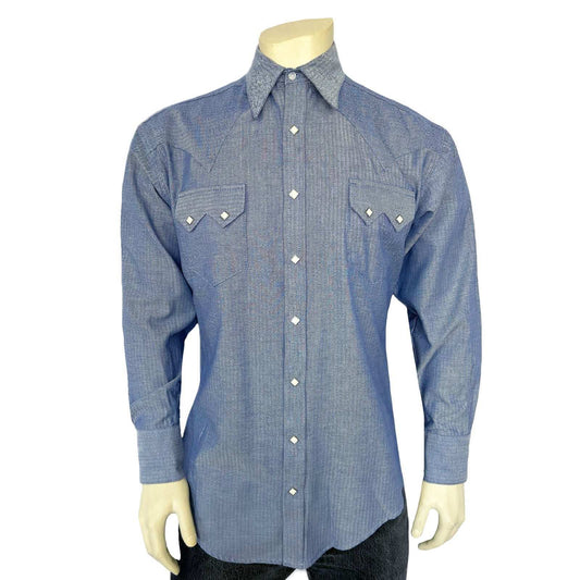 Rockmount Ranch Ware Men's Blue Pima Cotton Herringbone Western Shirt - Rockmount Clothing - Flyclothing LLC