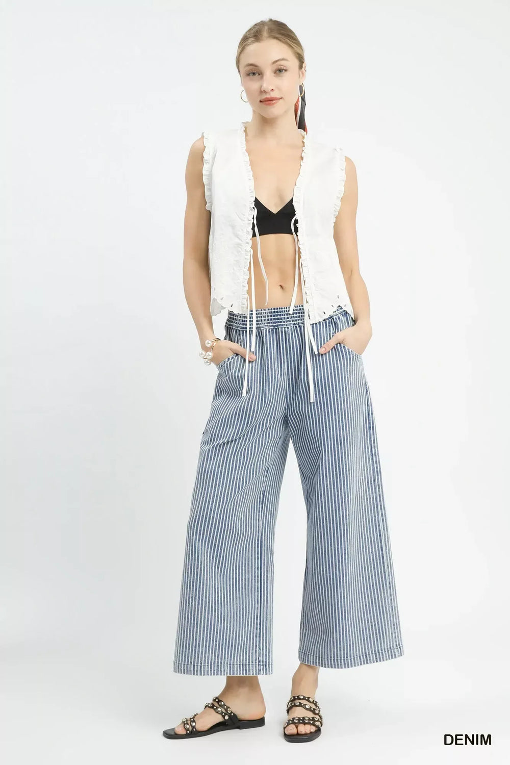 Umgee Stone Wash Stripe Wide-Leg Pants - Trendsi - Flyclothing LLC