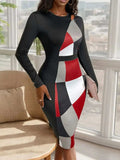 Cutout Color Block Round Neck Long Sleeve Dress - Trendsi - Flyclothing LLC
