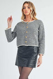 Aemi + Co Striped Button Down Round Neck Cardigan - Trendsi - Flyclothing LLC