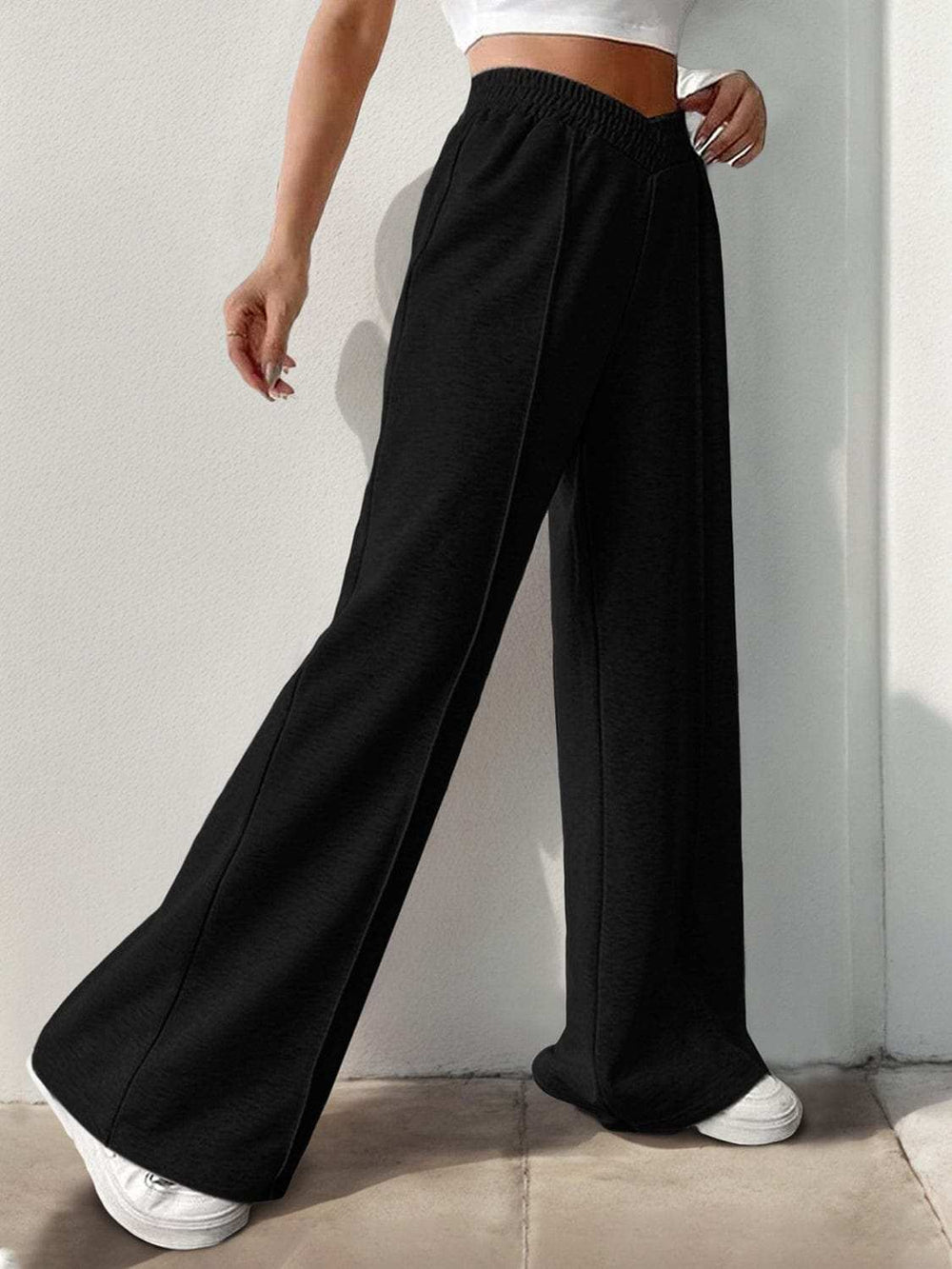 Elastic Waist Wide Leg Pants - Trendsi - Flyclothing LLC
