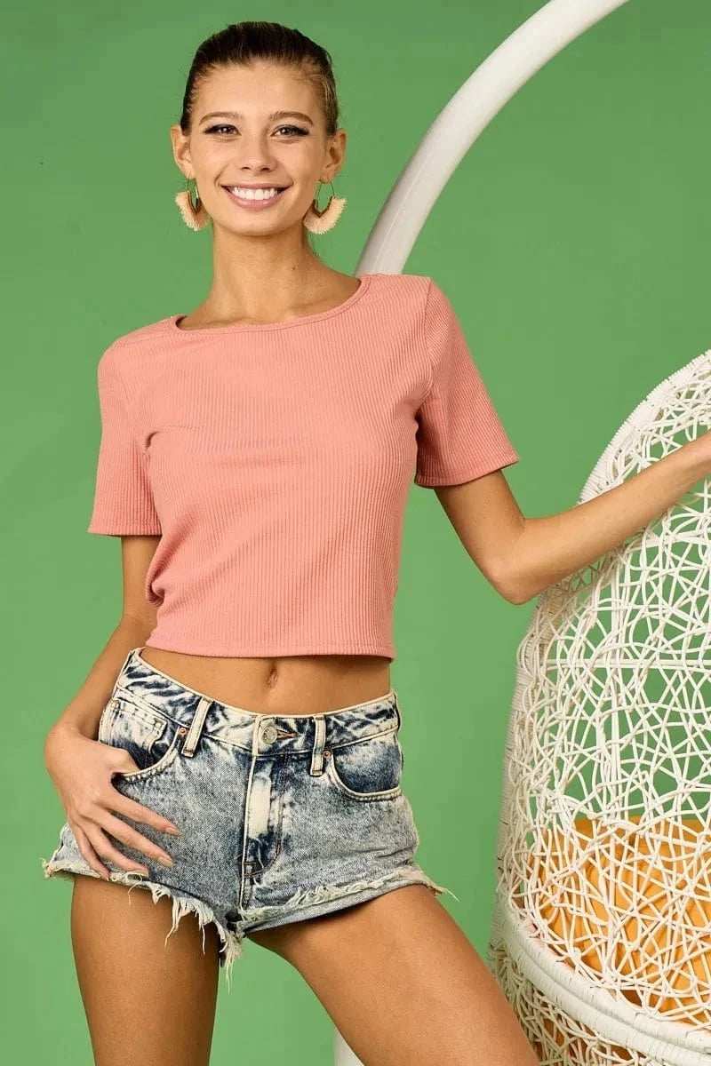 BiBi Rib Knit with Back Cross and Tied Detailed Top - Trendsi - Flyclothing LLC
