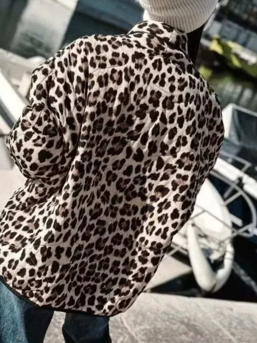 Leopard Open Front Long Sleeve Outerwear - Trendsi - Flyclothing LLC