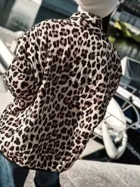 Leopard Open Front Long Sleeve Outerwear - Trendsi - Flyclothing LLC