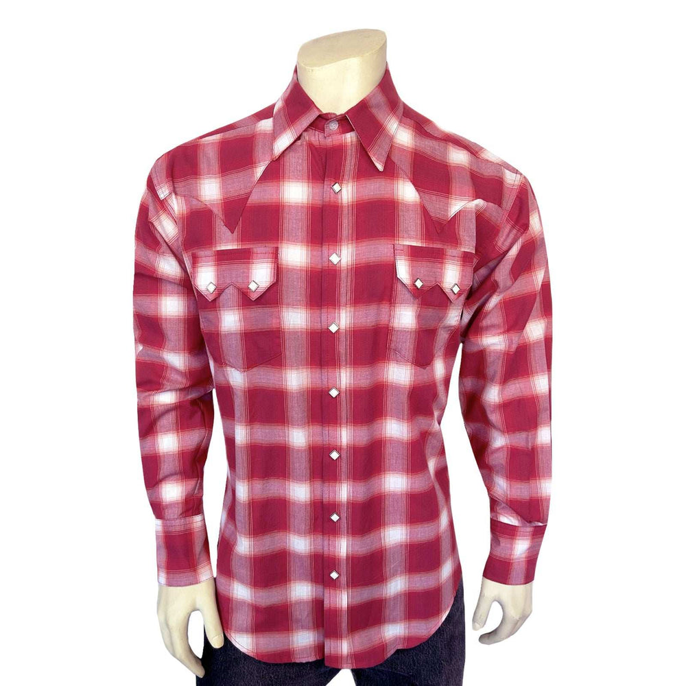 Rockmount Ranch Ware Men's Red & White Long Sleeve Shadow Plaid Western Shirt - Rockmount Clothing - Flyclothing LLC