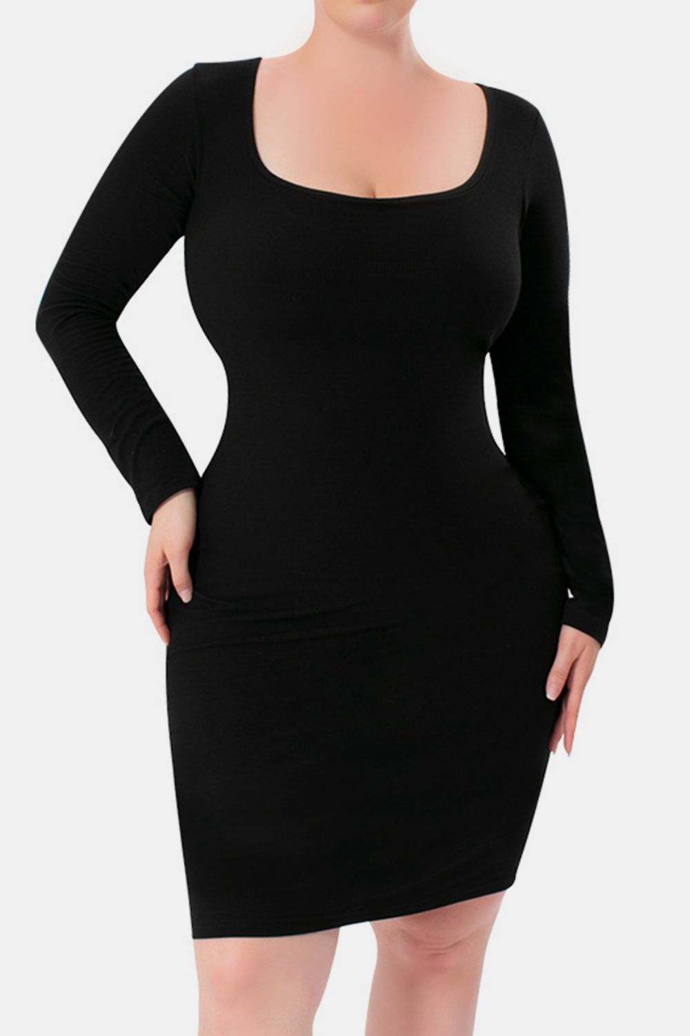 Basic Bae Full Size Built-In Shapewear Square Neck Long Sleeve Dress - ShopBasicbae - Flyclothing LLC