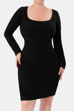 Basic Bae Full Size Built-In Shapewear Square Neck Long Sleeve Dress - Trendsi - Flyclothing LLC