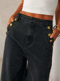 Button Decor High Rise Wide Leg Jeans - Trendsi - Flyclothing LLC