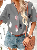 Full Size Printed Collared Neck Short Sleeve Blouse - Trendsi - Flyclothing LLC
