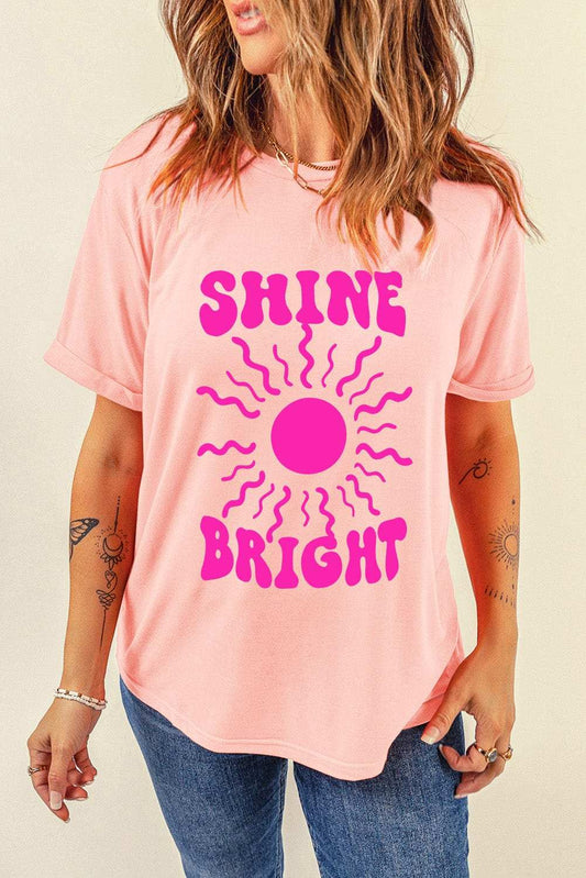 SHINE BRIGHT Round Neck Short Sleeve T-Shirt - Trendsi - Flyclothing LLC