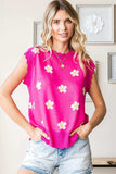 First Love Full Size Flower Pattern Round Neck Sweater Vest - Trendsi - Flyclothing LLC