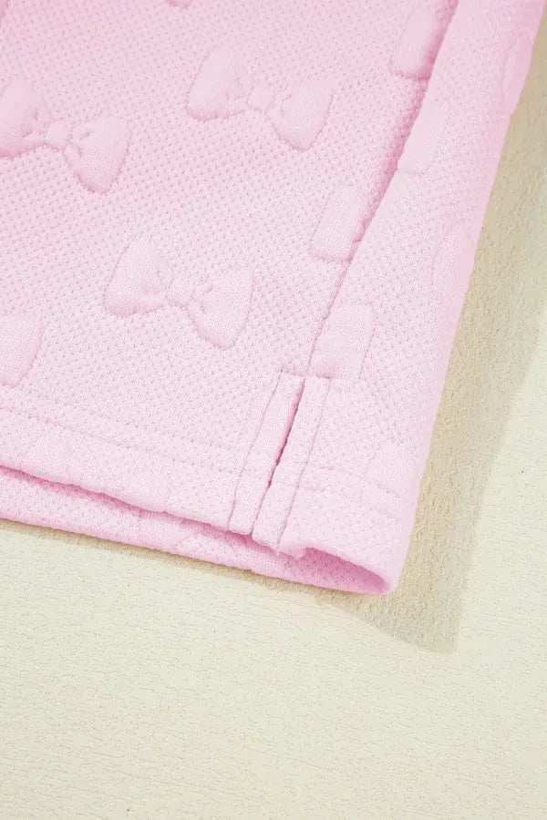 Bow Jacquard Ruffle Cap Sleeve Top and Shorts Set - Trendsi - Flyclothing LLC