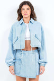 American Bazi Drawstring Waist Crop Denim Jacket - Trendsi - Flyclothing LLC