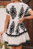 Printed V-Neck Short Sleeve Dress - Trendsi - Flyclothing LLC
