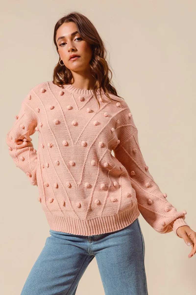 SO ME Pom Pom Textured Knit Sweater Top - Trendsi - Flyclothing LLC