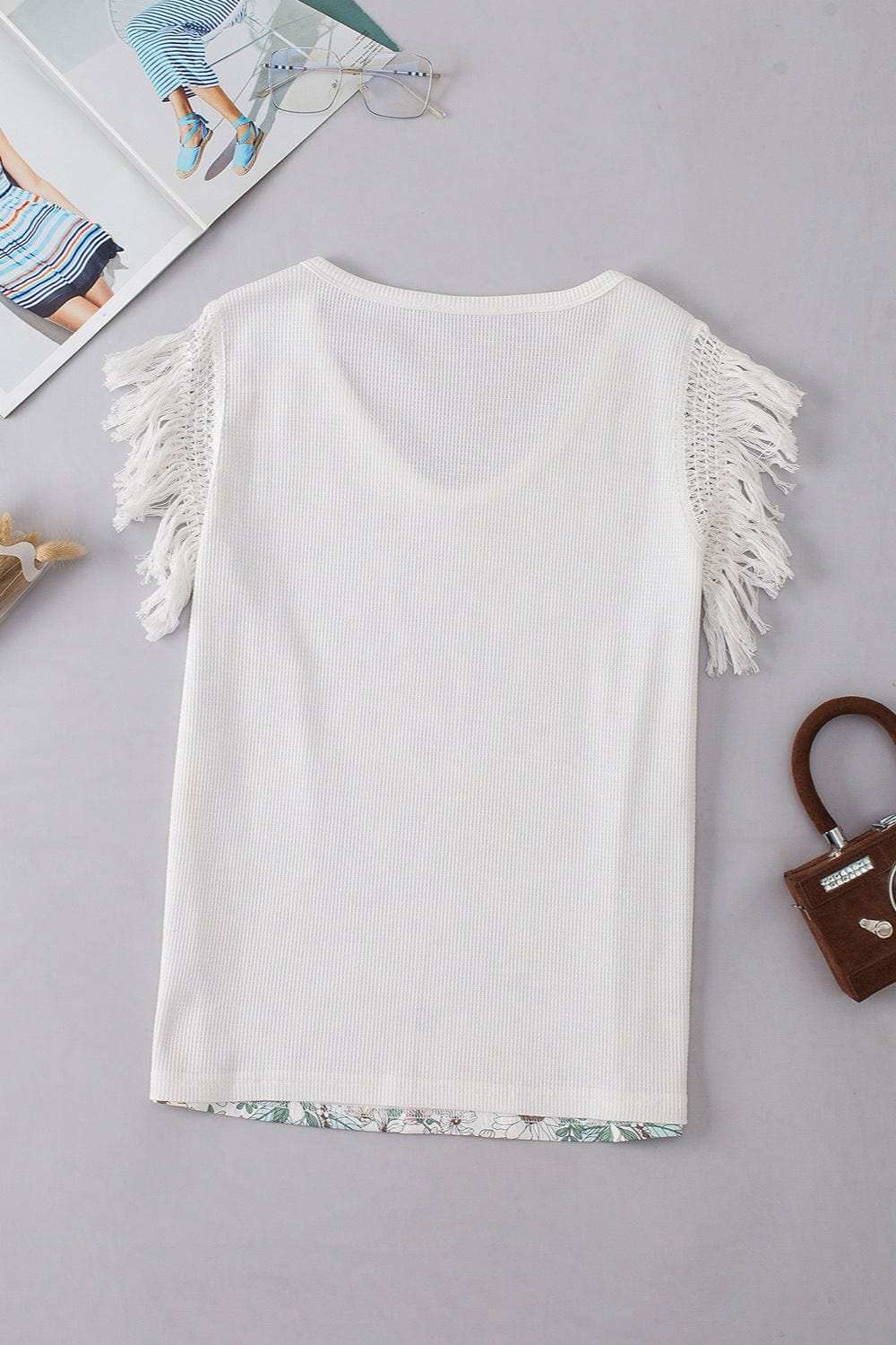 Fringe Printed V-Neck Top - Trendsi - Flyclothing LLC