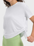 Drawstring Round Neck Short Sleeve Active T-Shirt - Trendsi - Flyclothing LLC