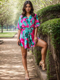 Printed Surplice Half Sleeve Romper - Trendsi - Flyclothing LLC