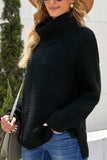 Side Slit Turtleneck Long Sleeve Sweater - Trendsi - Flyclothing LLC