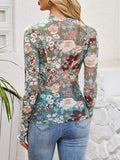 Floral Mock Neck Long Sleeve Top - Trendsi - Flyclothing LLC