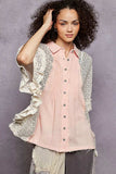 POL Button Down Front Pleated Shirt with Crochet Patch - Trendsi - Flyclothing LLC