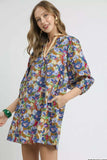 Umgee Boho Floral Balloon Sleeve Mini Dress - Trendsi - Flyclothing LLC