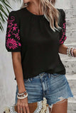 Embroidered Round Neck Short Sleeve Blouse - Trendsi - Flyclothing LLC
