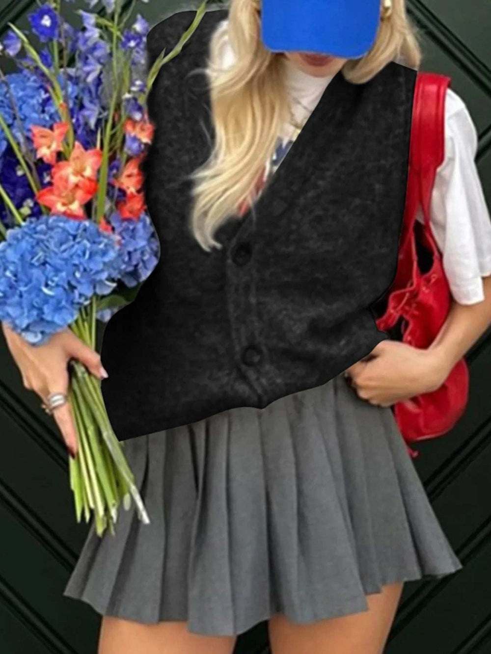 Button-Front Sweater Vest - Trendsi - Flyclothing LLC