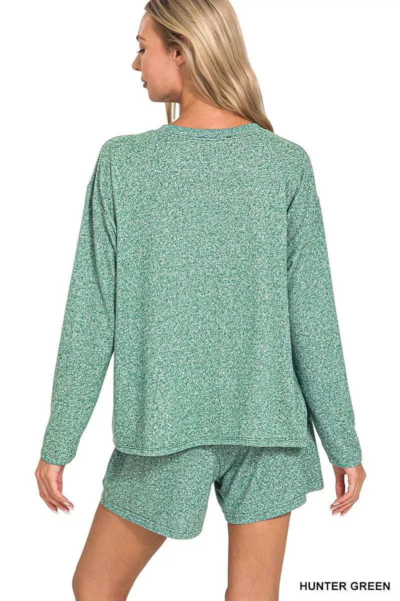 Zenana Soft Melange Long Sleeve Tee and Shorts Set - Trendsi - Flyclothing LLC