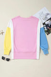 Slit Contrast Round Neck Long Sleeve Sweatshirt - Trendsi - Flyclothing LLC
