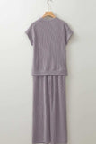 Corded Knit Short Sleeve T-Shirt and Wide Leg Pants Set - Trendsi - Flyclothing LLC