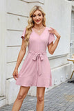 Tied Button Up Short Sleeve Mini Shirt Dress - Trendsi - Flyclothing LLC
