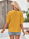 Notched Slit Half Sleeve Blouse - Trendsi - Flyclothing LLC