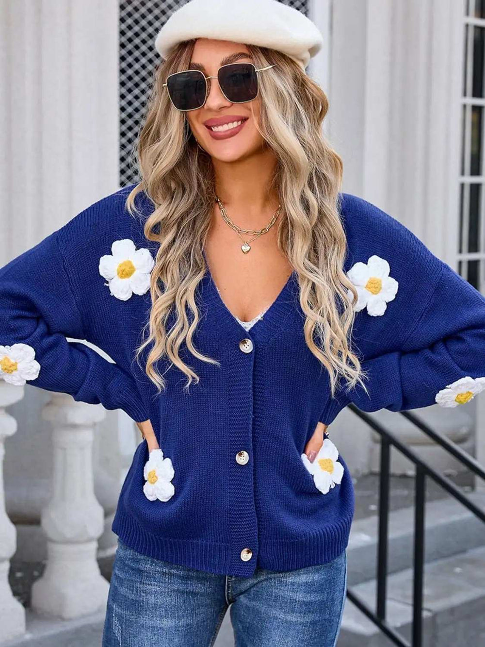 Crochet Flower Button Up Cardigan - Trendsi - Flyclothing LLC