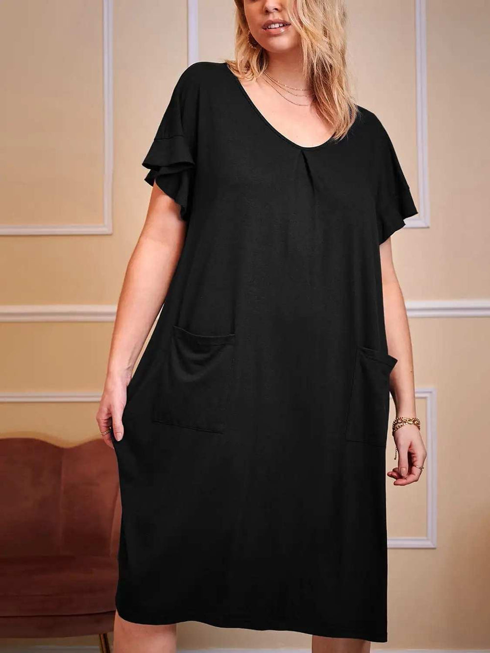 Plus Size Round Neck Short Sleeve Lounge Dress - Trendsi - Flyclothing LLC