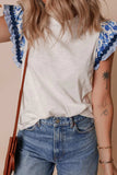 Round Neck Printed Ruffled Cap Sleeve Blouse - Trendsi - Flyclothing LLC
