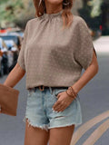 Swiss Dot Mock Neck Half Sleeve Blouse - Trendsi - Flyclothing LLC