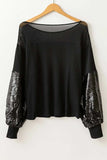 Sequin Boat Neck Long Sleeve Blouse - Trendsi - Flyclothing LLC