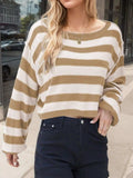 Striped Dropped Shoulder Long Sleeve Sweater - Trendsi - Flyclothing LLC