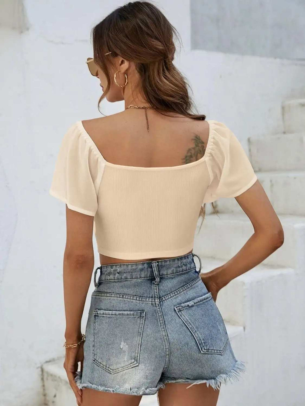 Drawstring Short Sleeve Crop Top - Trendsi - Flyclothing LLC