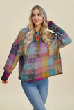 Double Take Full Size Plaid Dropped Shoulder Hoodie - Trendsi - Flyclothing LLC