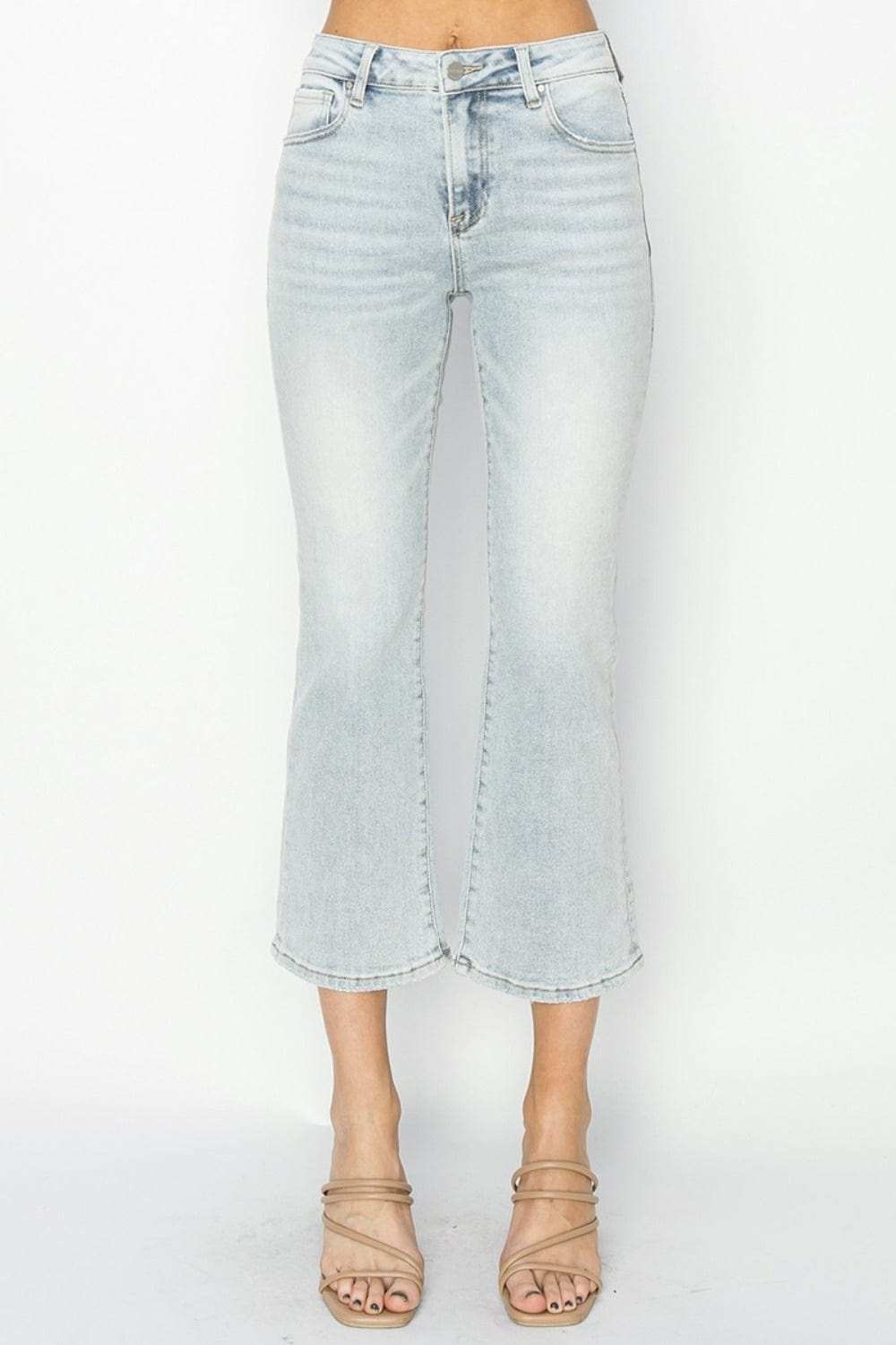 RISEN Full Size Mid Rise Cropped Flare Jeans - Trendsi - Flyclothing LLC