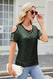 Sequin Cold Shoulder Short Sleeve Blouse - Trendsi - Flyclothing LLC