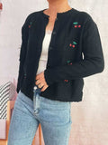 Cherry Embroidered Button Up Cardigan - Trendsi - Flyclothing LLC