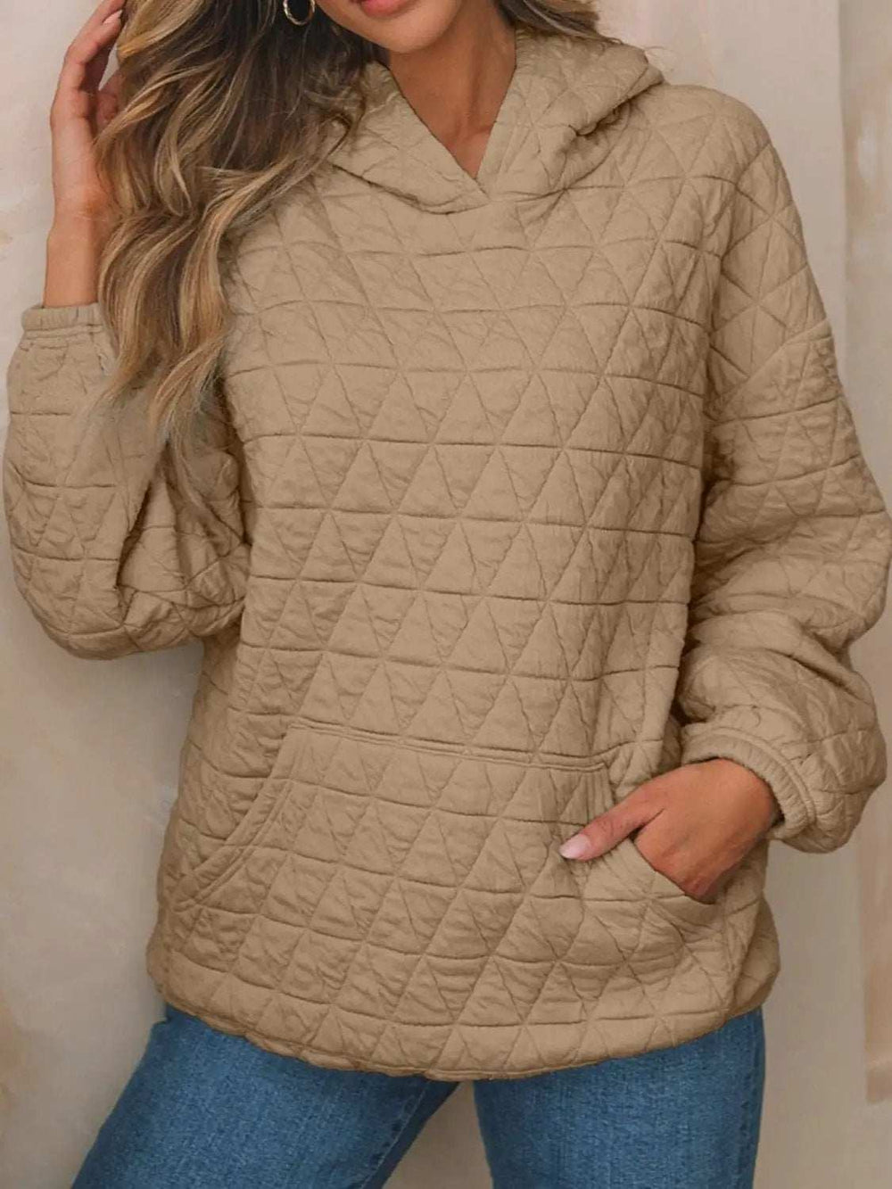 Textured Long Sleeve Hoodie with Pockets - Trendsi - Flyclothing LLC